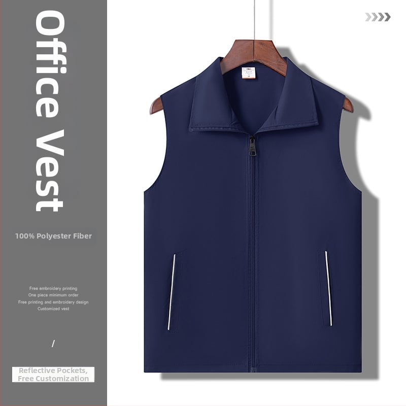 Munkavállalói mellény galléros, kétsoros gombolás, csíkos mintázat, egész éves viselet, oldalsó zsebek