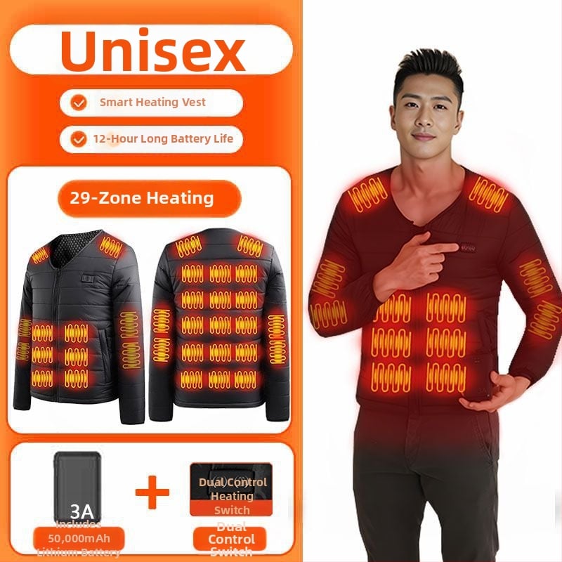 Grafénfűtéses férfi mellény - karcsú szabású, újratölthető, önfűtő, kapucnival