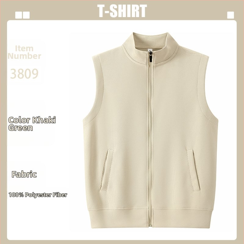 Logóval ellátott waffel kötésű mellény edzésre és képzésekre (kapucni, cipzár, álló gallér)