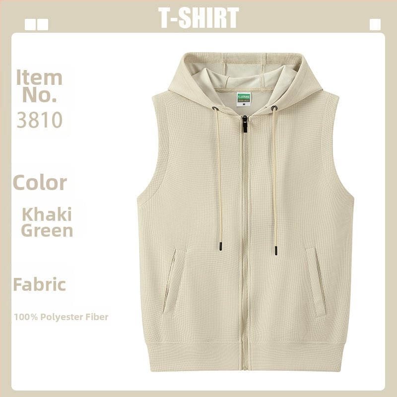 Logóval ellátott waffel kötésű mellény edzésre és képzésekre (kapucni, cipzár, álló gallér)