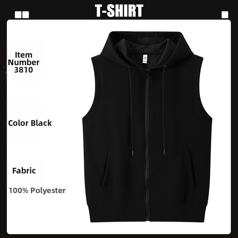 Logóval ellátott waffel kötésű mellény edzésre és képzésekre (kapucni, cipzár, álló gallér)