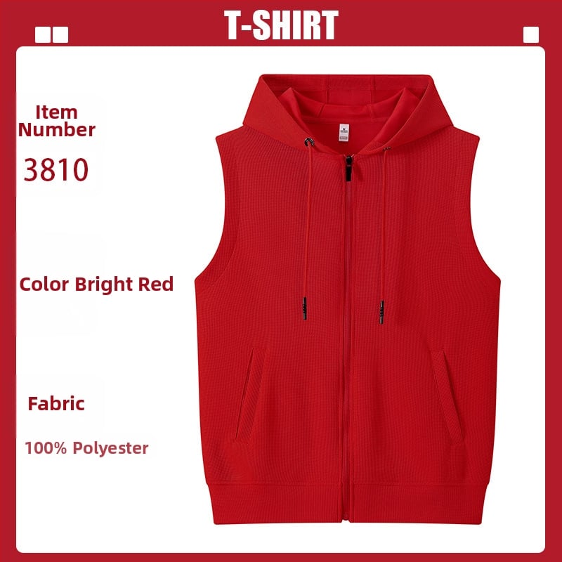 Logóval ellátott waffel kötésű mellény edzésre és képzésekre (kapucni, cipzár, álló gallér)