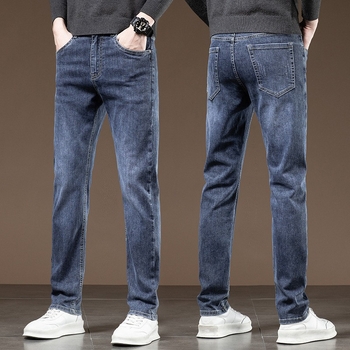 Muške traperice u korejskom stilu s ravnim krojem, srednji pojas, pamuk denim, mikroelastične