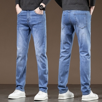 Muške traperice u korejskom stilu s ravnim krojem, srednji pojas, pamuk denim, mikroelastične