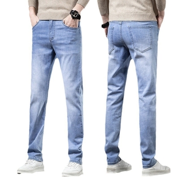 Muške traperice u korejskom stilu s ravnim krojem, srednji pojas, pamuk denim, mikroelastične