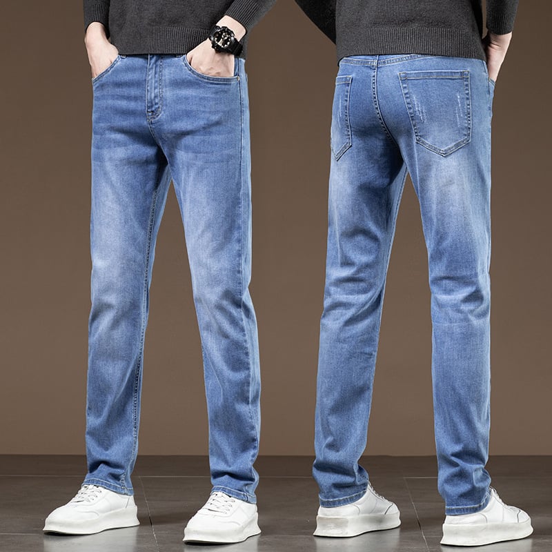 Muške traperice u korejskom stilu s ravnim krojem, srednji pojas, pamuk denim, mikroelastične