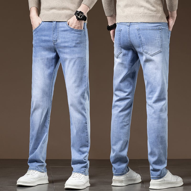 Muške traperice u korejskom stilu s ravnim krojem, srednji pojas, pamuk denim, mikroelastične