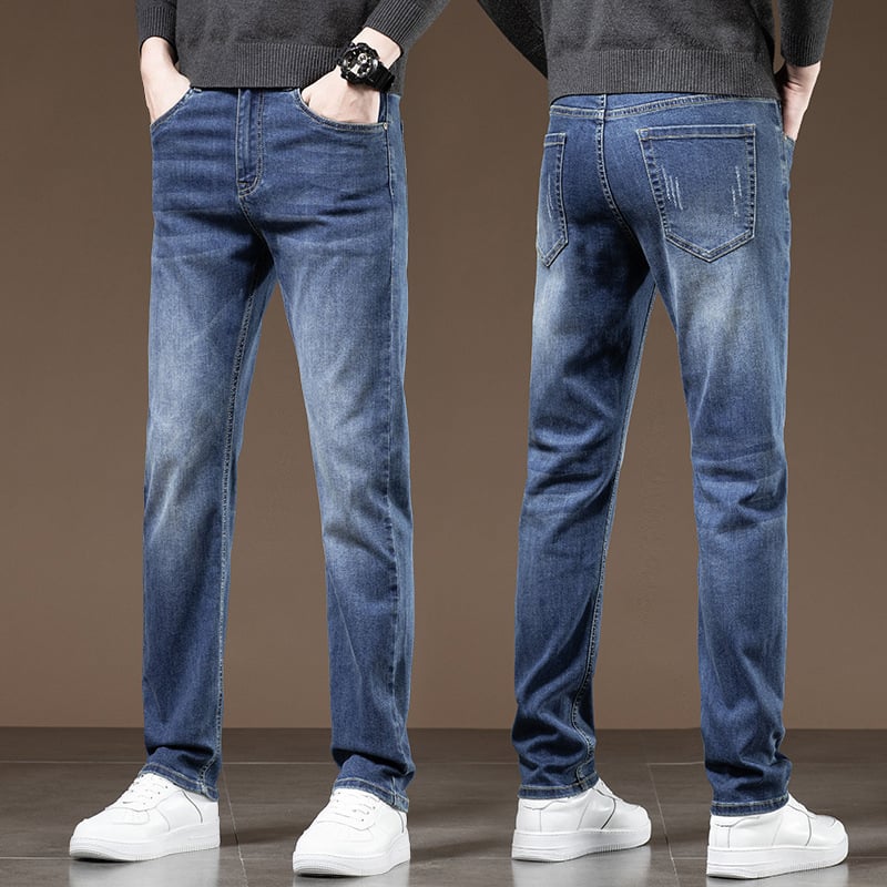 Muške traperice u korejskom stilu s ravnim krojem, srednji pojas, pamuk denim, mikroelastične