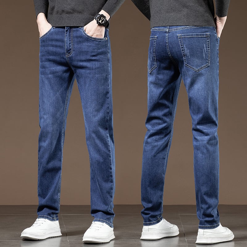 Muške traperice u korejskom stilu s ravnim krojem, srednji pojas, pamuk denim, mikroelastične