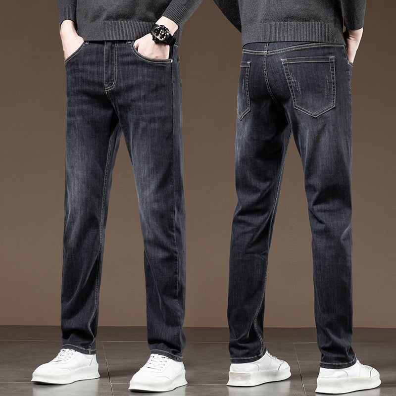 Muške traperice u korejskom stilu s ravnim krojem, srednji pojas, pamuk denim, mikroelastične