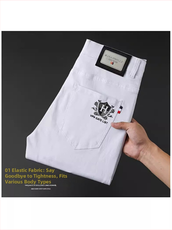 Meeste Slim-Fit Straight džinsid brodeeritud trükisega, keskmine talje, puuvillane denim