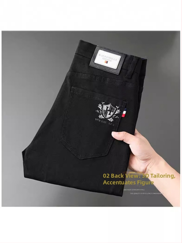 Meeste Slim-Fit Straight džinsid brodeeritud trükisega, keskmine talje, puuvillane denim