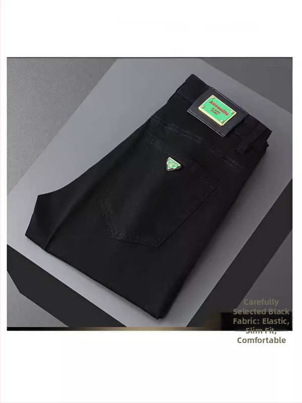 Meeste Slim-Fit Straight džinsid brodeeritud trükisega, keskmine talje, puuvillane denim