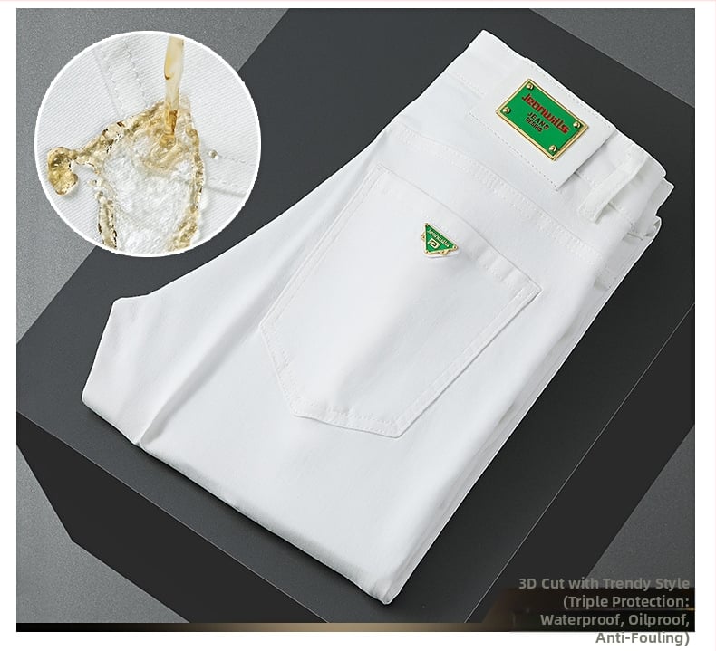 Meeste Slim-Fit Straight džinsid brodeeritud trükisega, keskmine talje, puuvillane denim