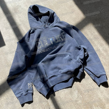 Hanorac cu glugă, în stil street fashion, cu litere și cristale aplicate termic, poliester