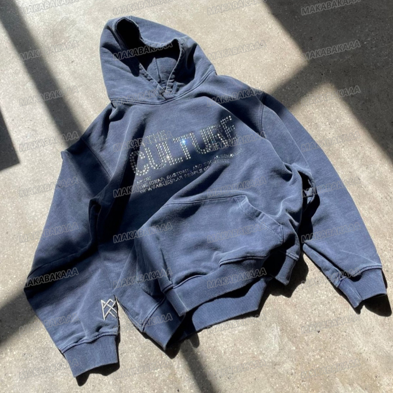 Hanorac cu glugă, în stil street fashion, cu litere și cristale aplicate termic, poliester