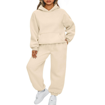 Set femei, două piese: hanorac cu glugă și trening jogger, mâneci lungi, umeri căzuți, țesătură terry, 95% poliester, croială lejeră, stil urban, toamnă 2025