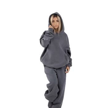 Set femei, două piese: hanorac cu glugă și trening jogger, mâneci lungi, umeri căzuți, țesătură terry, 95% poliester, croială lejeră, stil urban, toamnă 2025