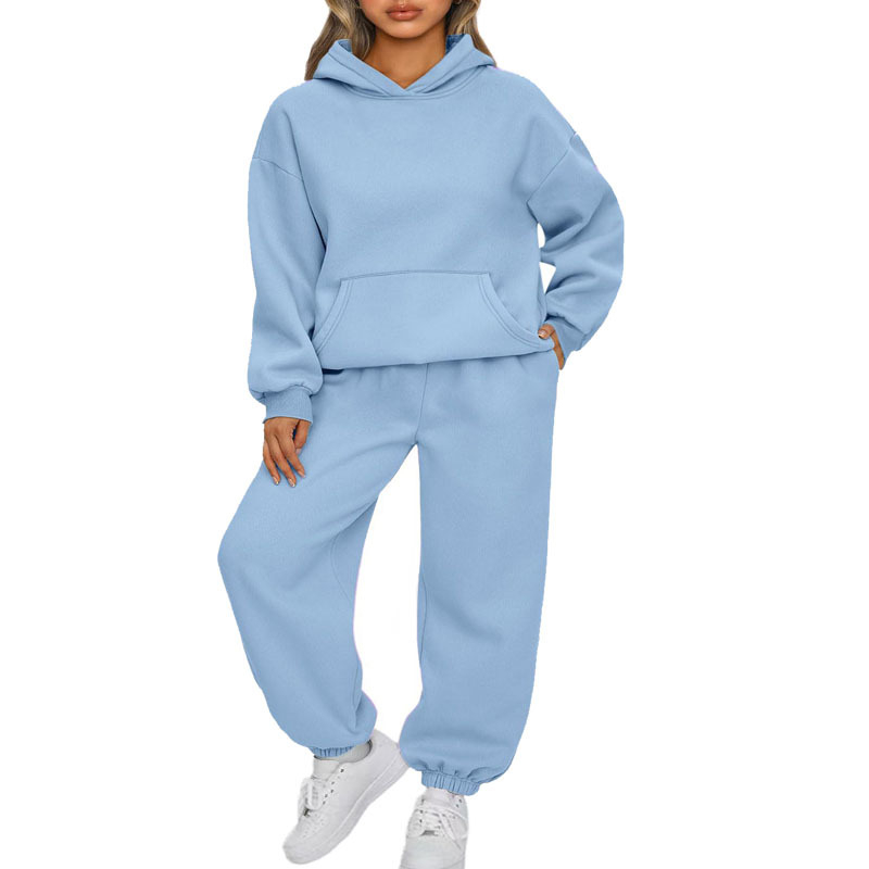 Set femei, două piese: hanorac cu glugă și trening jogger, mâneci lungi, umeri căzuți, țesătură terry, 95% poliester, croială lejeră, stil urban, toamnă 2025