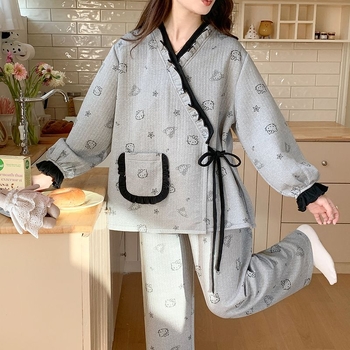 Trudničke dojiljske pidžame u stilu kimono – prozračni pamuk, dugi rukav, 251–300 g/m², 95–100% poliester