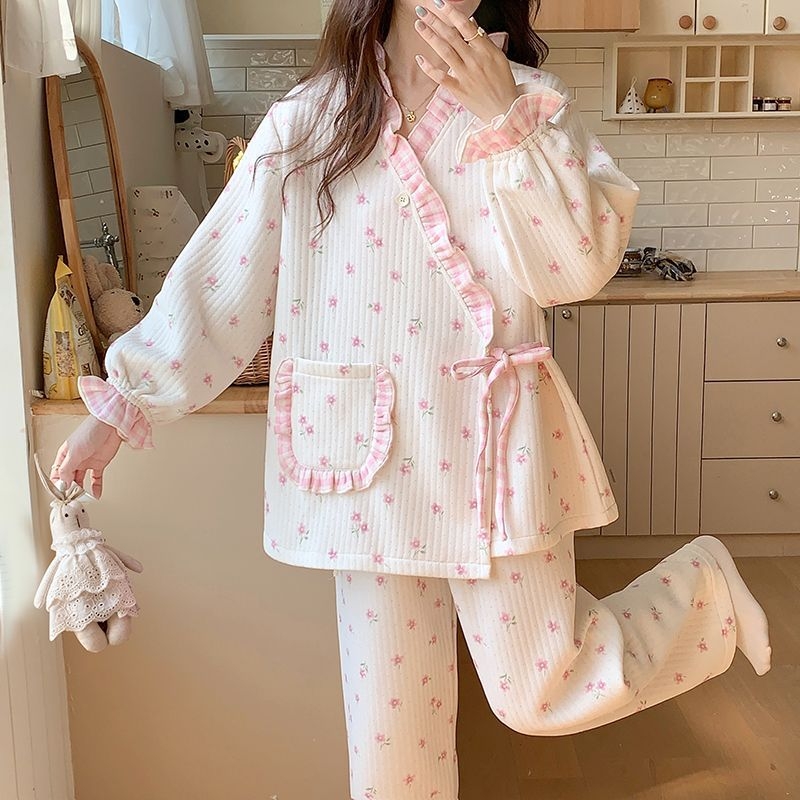 Trudničke dojiljske pidžame u stilu kimono – prozračni pamuk, dugi rukav, 251–300 g/m², 95–100% poliester