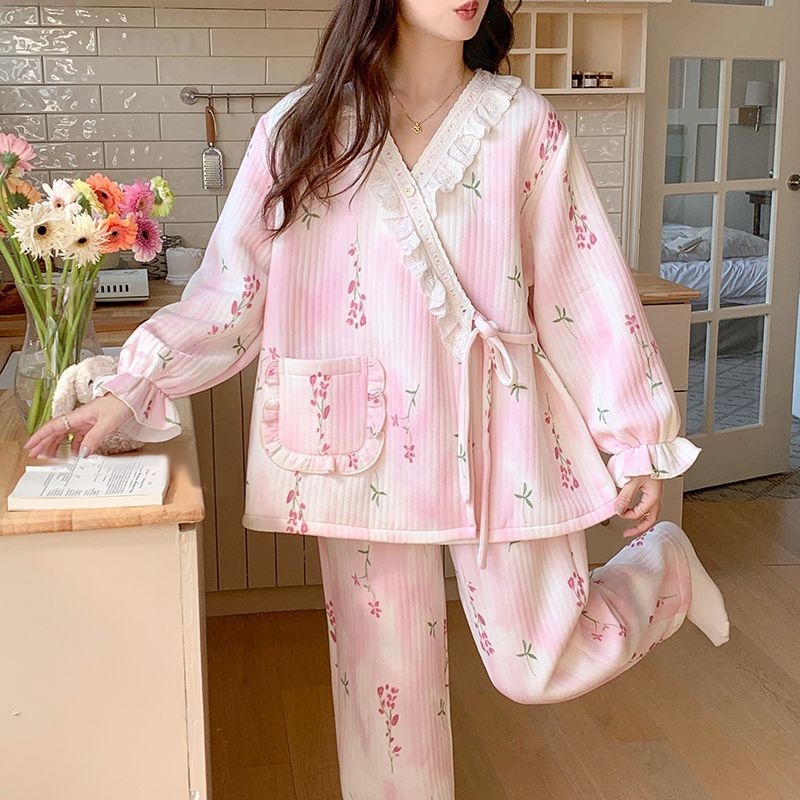 Trudničke dojiljske pidžame u stilu kimono – prozračni pamuk, dugi rukav, 251–300 g/m², 95–100% poliester