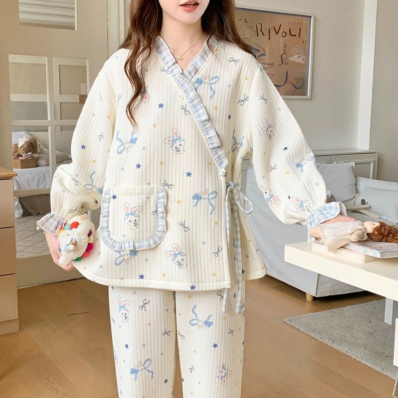 Trudničke dojiljske pidžame u stilu kimono – prozračni pamuk, dugi rukav, 251–300 g/m², 95–100% poliester