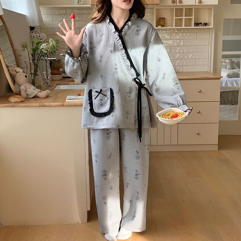 Trudničke dojiljske pidžame u stilu kimono – prozračni pamuk, dugi rukav, 251–300 g/m², 95–100% poliester