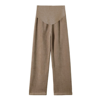 Πλεκτές εγκυμοσύνης φαρδιές παντελόνες για φθινοπωρο-χειμώνα, με υψηλή μέση και στήριξη κοιλιάς, χαλαρή ίσια γραμμή, μίγμα πολυεστέρα-βισκόζη (70–80% πολυεστέρας, 20–30% βισκόζη).