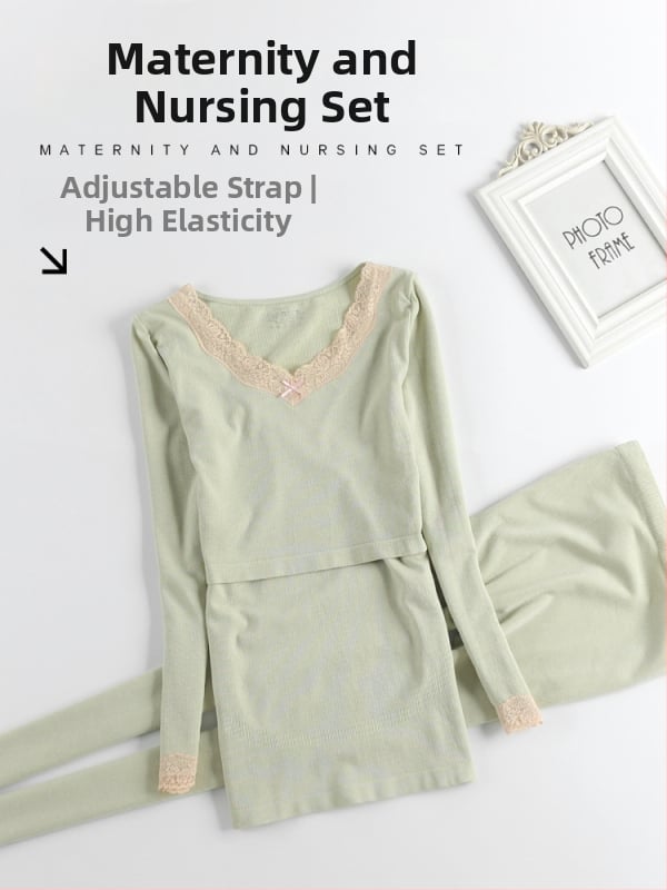 Set za trudnice i dojenje s dugim rukavima — top i hlače, poliester 30–50%, jesen-zima 2025
