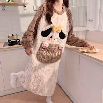 Nakts kleita ziemas korāļa plīša audumā, bieza, grūtniecēm, apaļš kakla izgriezums, garas piedurknes