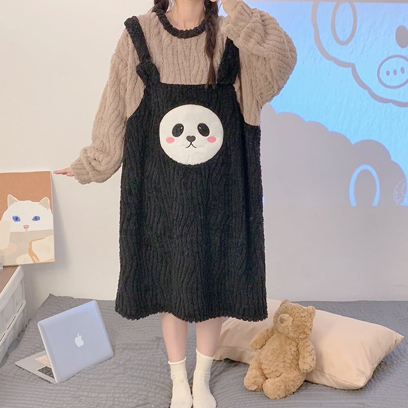 Nakts kleita ziemas korāļa plīša audumā, bieza, grūtniecēm, apaļš kakla izgriezums, garas piedurknes