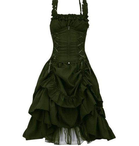Gotik Lolita cosplay haljina za pozornicu – uski kroj, nepravilan čvor u struku, čipka, tkanina od pamukove smjese (polyester/spandeks), jesen 2024.