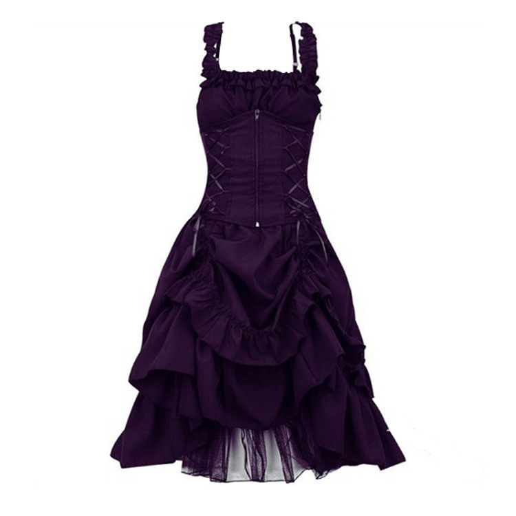 Gotik Lolita cosplay haljina za pozornicu – uski kroj, nepravilan čvor u struku, čipka, tkanina od pamukove smjese (polyester/spandeks), jesen 2024.