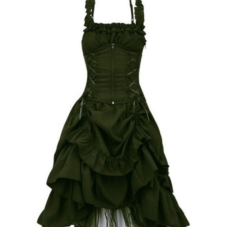 Gotik Lolita cosplay haljina za pozornicu – uski kroj, nepravilan čvor u struku, čipka, tkanina od pamukove smjese (polyester/spandeks), jesen 2024.