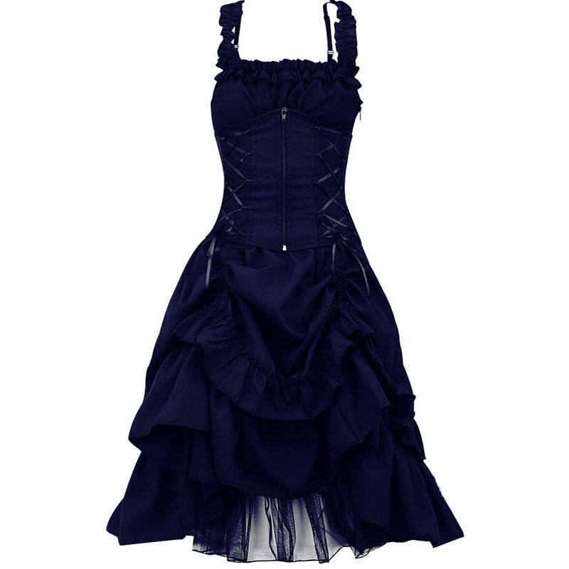 Gotik Lolita cosplay haljina za pozornicu – uski kroj, nepravilan čvor u struku, čipka, tkanina od pamukove smjese (polyester/spandeks), jesen 2024.
