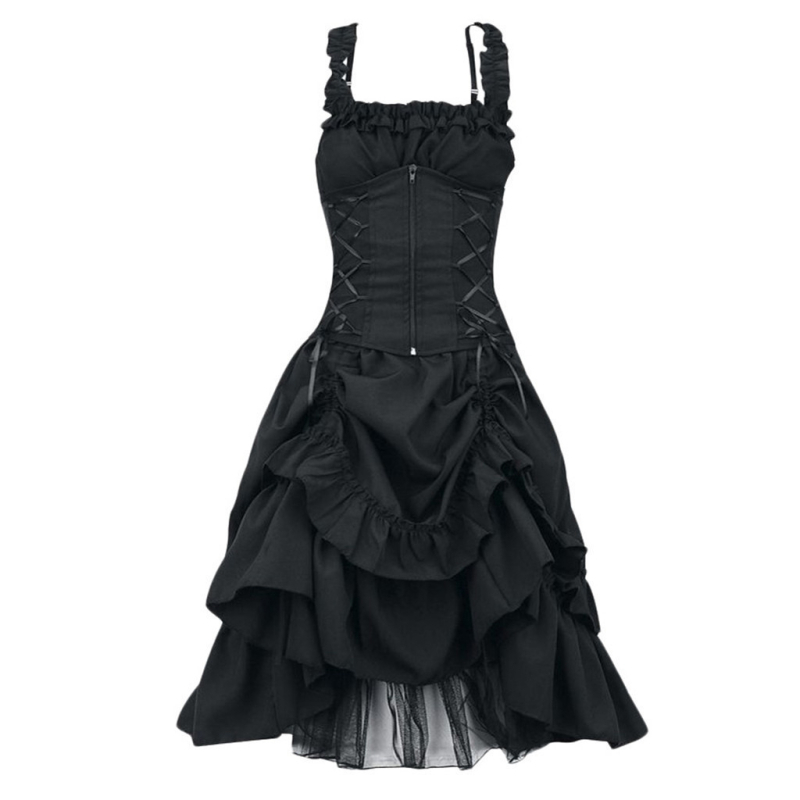 Gotik Lolita cosplay haljina za pozornicu – uski kroj, nepravilan čvor u struku, čipka, tkanina od pamukove smjese (polyester/spandeks), jesen 2024.
