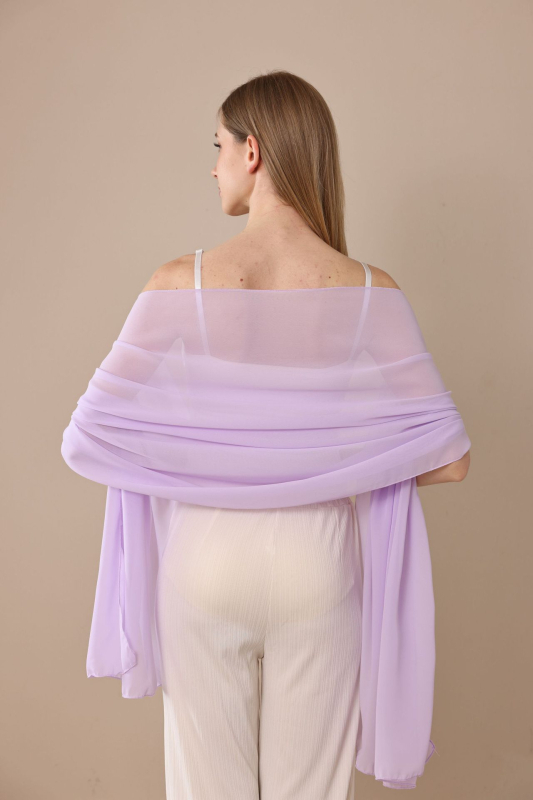 Šal od šifona, produžen za neveste i kume; poliester, širina 70 cm, tkanje warp knitting, vezenje, funkcija sjenčenja