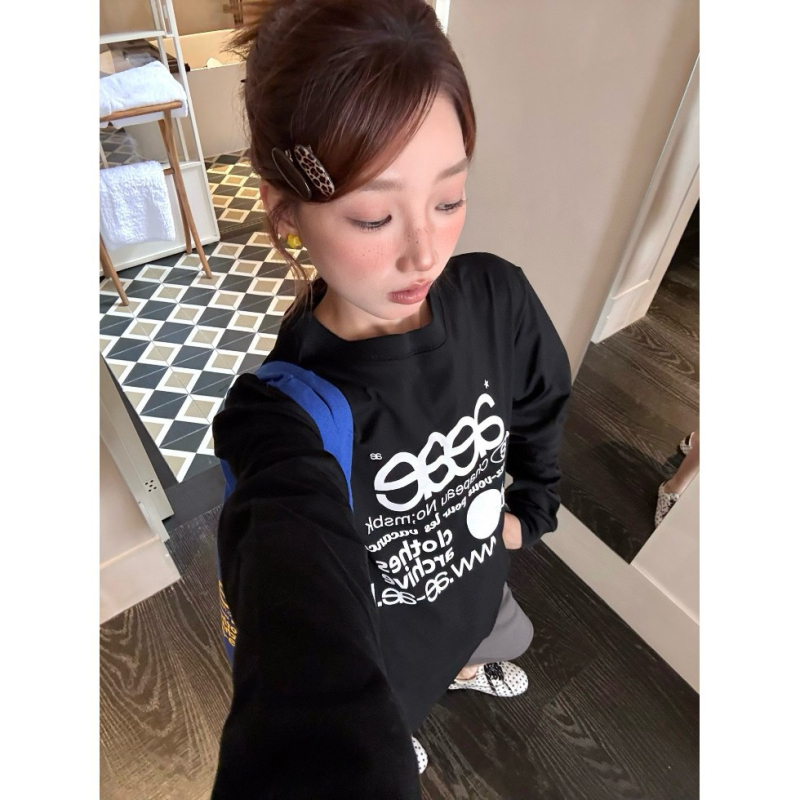 Худи с принт на букви, памучна материя, свободна кройка, средна дължина