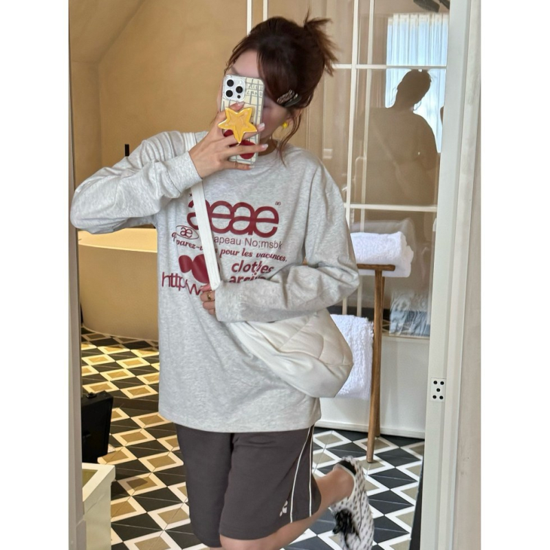 Худи с принт на букви, памучна материя, свободна кройка, средна дължина