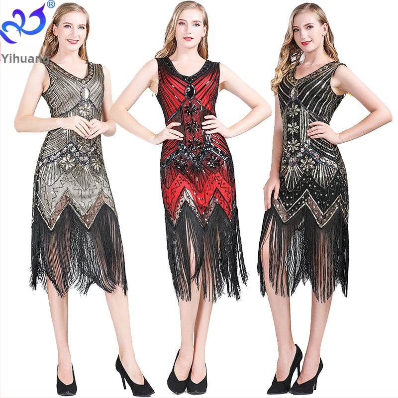 Tikitud flitter-kleit, midi pikkus, varrukateta, sügav V-kaelus, slim lõige, polüester