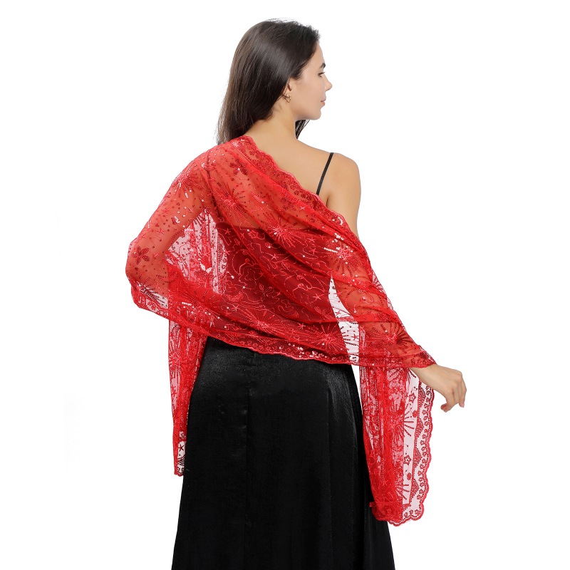 Șal elegant din poliester cu broderie stelă-lună, model geometric; potrivit pentru domnișoara de onoare, bal sau ținute de seară