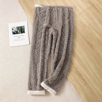 Trudničke pidžama hlače za jesen-zimu, s flisom za unutarnju izolaciju, chenille tkanina, podesiva podrška trbuha, spandeks do 30%