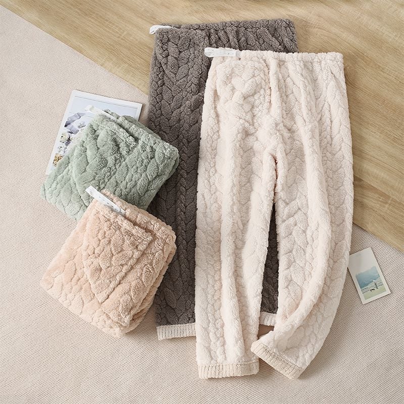 Trudničke pidžama hlače za jesen-zimu, s flisom za unutarnju izolaciju, chenille tkanina, podesiva podrška trbuha, spandeks do 30%