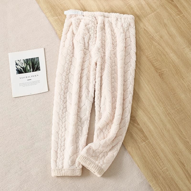 Trudničke pidžama hlače za jesen-zimu, s flisom za unutarnju izolaciju, chenille tkanina, podesiva podrška trbuha, spandeks do 30%