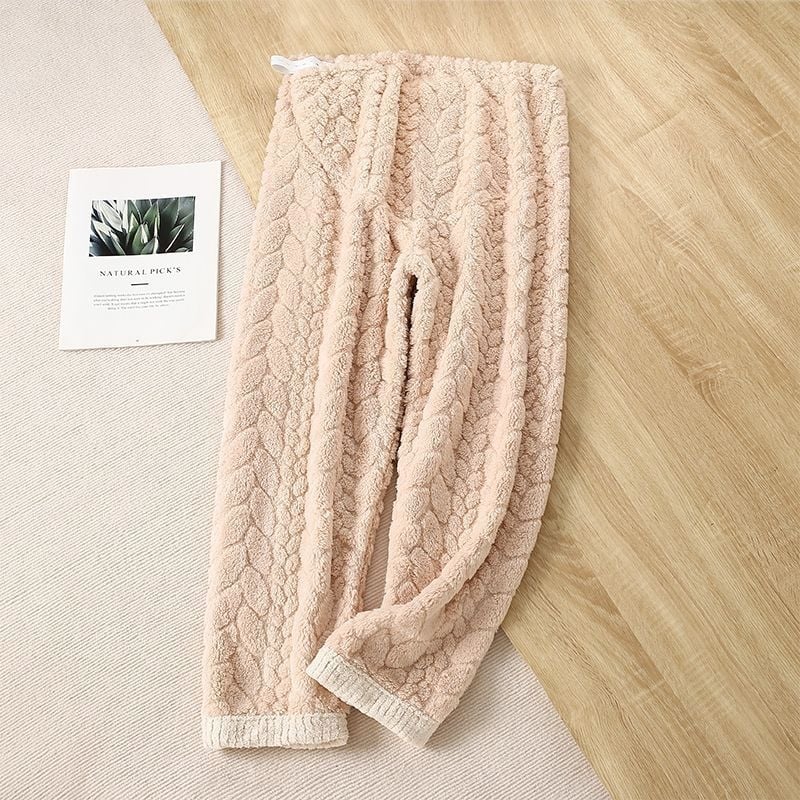 Trudničke pidžama hlače za jesen-zimu, s flisom za unutarnju izolaciju, chenille tkanina, podesiva podrška trbuha, spandeks do 30%