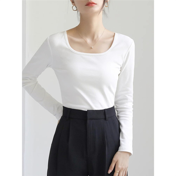 Тениска с дълги ръкави, квадратна яка, стегната кройка, 90–95% памук, нормална дължина 50–65 см