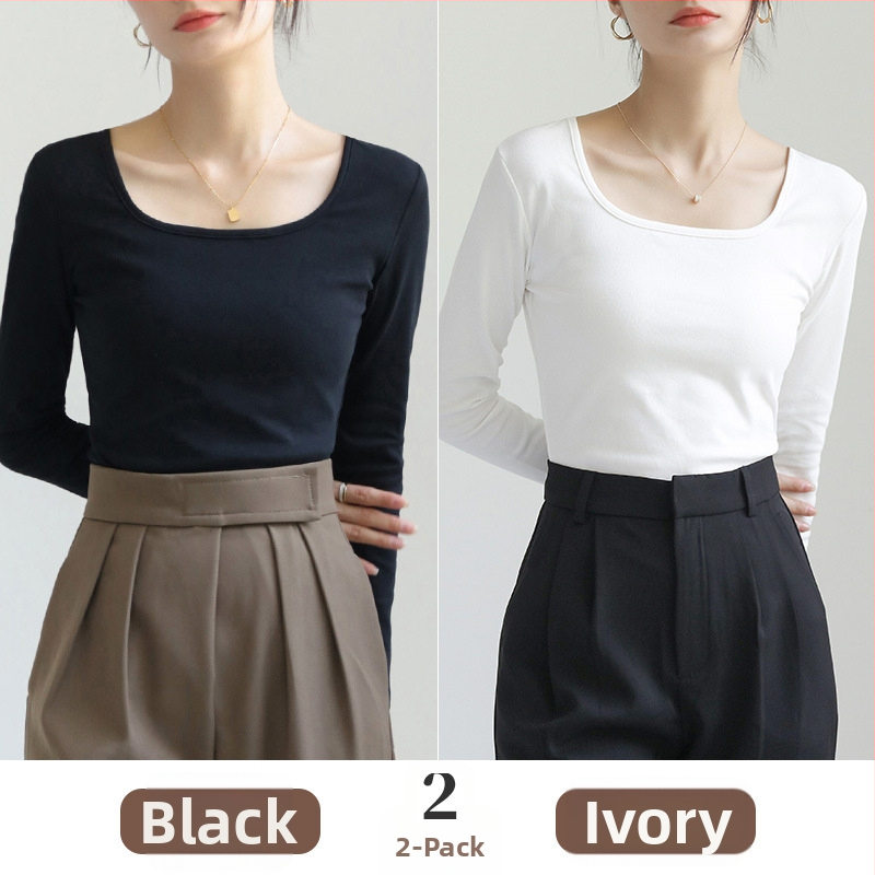 Тениска с дълги ръкави, квадратна яка, стегната кройка, 90–95% памук, нормална дължина 50–65 см