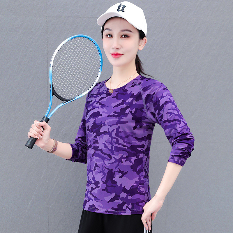 Женска тениска с дълги ръкави, полиестер/спандекс смес, свободна кройка, кръгло деколте, без гладене