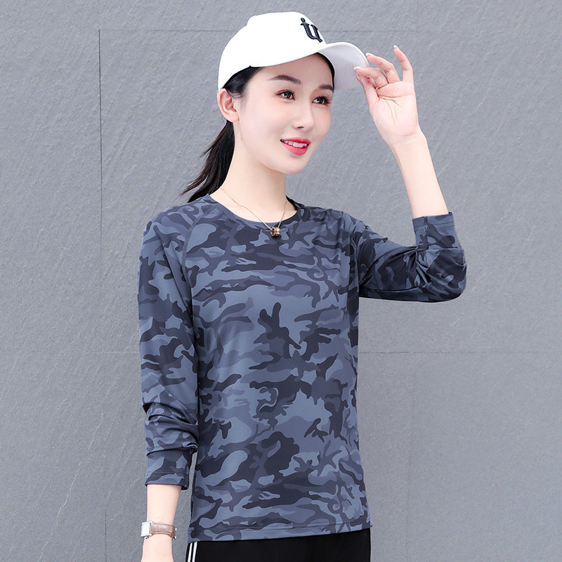 Женска тениска с дълги ръкави, полиестер/спандекс смес, свободна кройка, кръгло деколте, без гладене